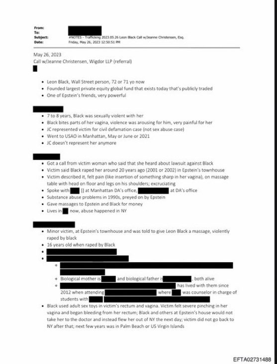 🚨🇮🇱BREAKING: Latest Epstein files allege Israeli billionaire Leon Black raped a 7-year-old girl, bit her private parts, inserted sharp objects causing bleeding.