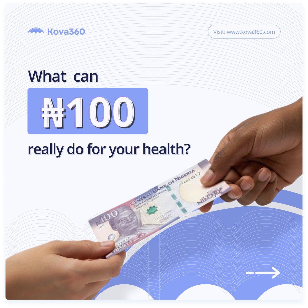 _kova360's tweet photo. Stop calling it "just" ₦100. 🧐

In some places, it’s loose change. At Kova360, it’s the key to unlocking quality healthcare for you and your family.
We’re making "pay small-small" the new standard for health insurance. 

See how: https://t.co/69nOVjnEtj 🚀 https://t.co/RFRaXJpaG8