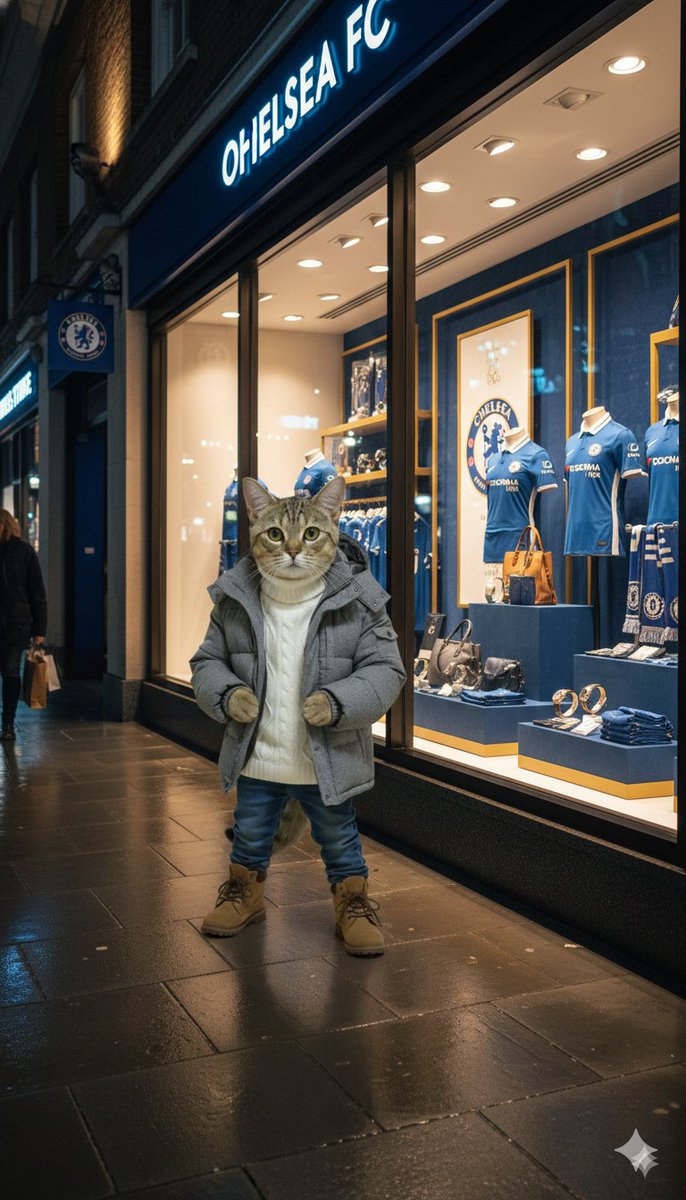 AnneLiverpool's tweet image. スタンフォードブリッジのメガストアのショーウィンドウの高級感あるディスプレイの前にいる圭佑😺