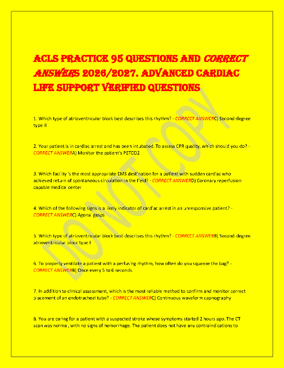 learnlounge01's tweet photo. Acls TEST BANK 2026 2027 95 Advanced Cardiac Life Support Questions Answers For Exam Success Aha Guidelines
#ACLS #AdvancedCardiacLifeSupport #CardiacLifeSupport #Nursing #AClS2026 #testbankforacls #hackedexams

https://t.co/DSyOei7yJj https://t.co/TBY2a6NJWy
