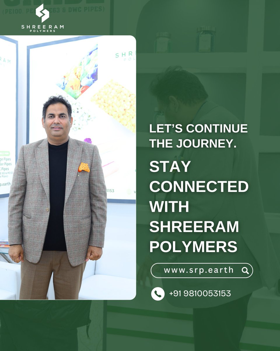 Five days of meaningful meetings, new connections, and powerful industry insights.

Get In Touch Now:
+9198100 53153 | connect@srp.earth | srp.earth

#ShreeramPolymers #PlastIndia2026 #PlasticRecycling #CircularEconomy #SustainableManufacturing #PolymerIndustry