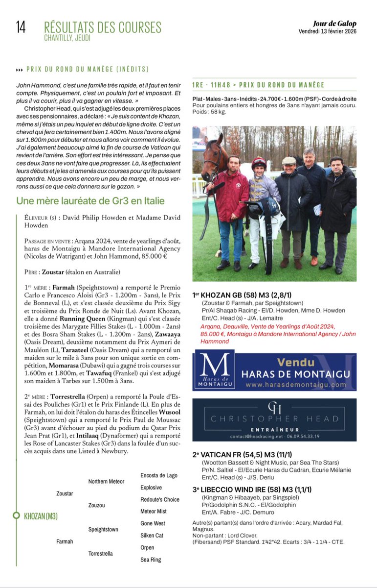 Un gagnant issu de FARMAH, propre soeur de WUSOOL. Un pedigree exceptionnel. WUSOOL est issu de Speightstown (Breeders' Cup Sprint G1) et de la remarquable Torrestrella (Poule d'Essai des Pouliches G1)
Venez-le voir au Haras des Étincelles ! ⁦<a href="/Lillinghallstud/">Gary Sanderson</a>⁩