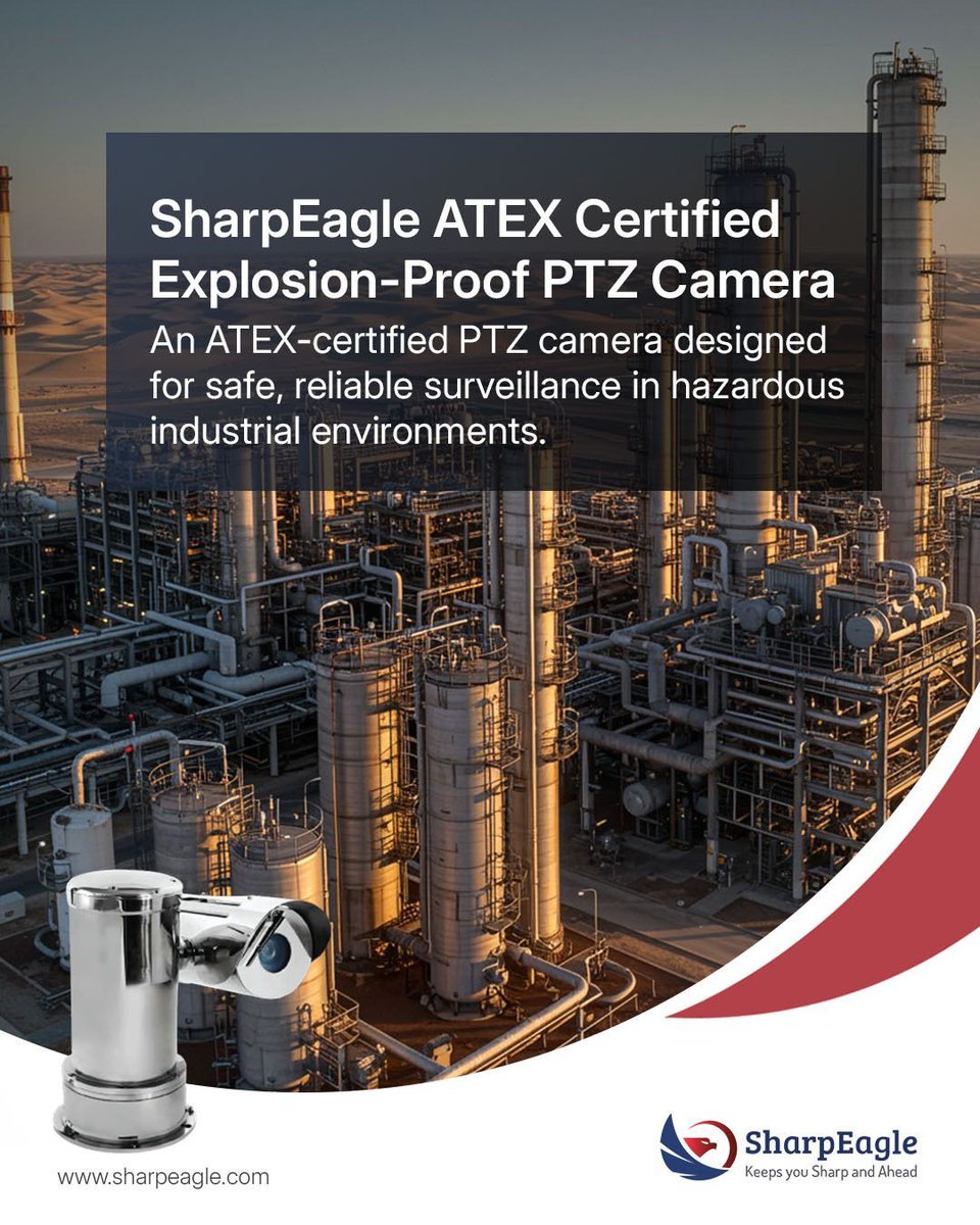 sharpeagletv's tweet image. Swipe through SharpEagle's ATEX Certified Explosion Proof PTZ Camera—built to dominate hazardous zones!

Cover massive areas with zero blind spots!

For more details visit: sharpeagle.com/product/explos…

#ExProofPTZ #SharpEagle #HazardousArea #ATEXCertified #SafetyTech