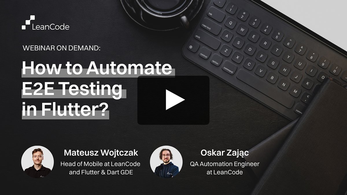 Do you know how to automate E2E testing in Flutter? We can help you with this task! Watch our webinar: 🎥 leancode.co/webinar/e2e-te…

Some say "E2E tests in Flutter are hard.”

Flaky tests.
Slow pipelines.
Complicated setup.
Unclear tooling choices.

But it's not if you know what to