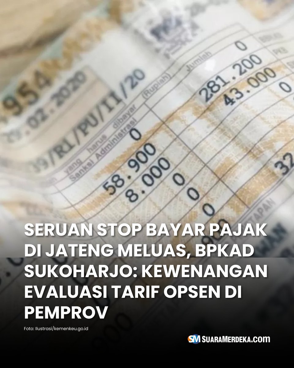 suaramerdeka's tweet photo. Gelombang protes terhadap kenaikan pajak kendaraan di Jawa Tengah terus bermunculan bahkan ada gerakan masif di medsos Stop Bayar Pajak.
#suaramerdeka #suaramerdekacom #suaramerdekanetwork #pajak #opsen #jawatengah #stopbayarpajak #pemprovjateng https://t.co/2QzAJ3AwDL