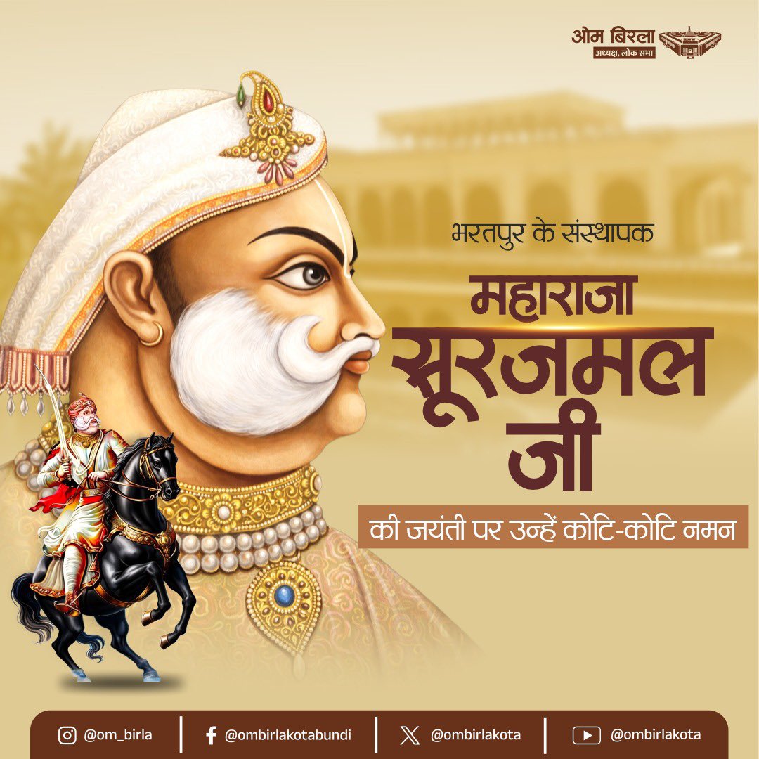 gena98012's tweet photo. त्याग, बलिदान, वीरता की प्रतिमूर्ति, पराक्रमी योद्धा व भरतपुर के संस्थापक महाराजा सूरजमल जी की जयंती पर सादर नमन । https://t.co/uyC1Vc5GjC