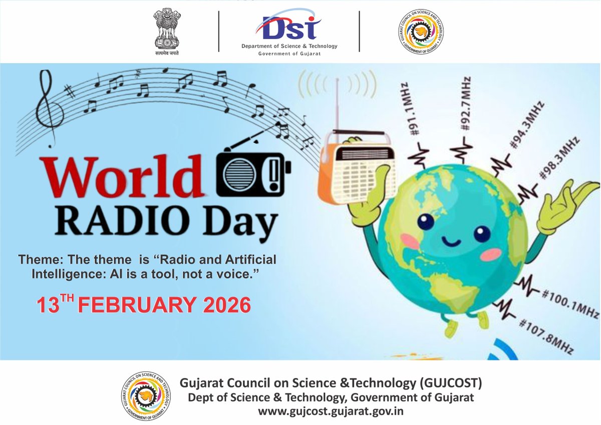 InfoGujcost's tweet image. On #WorldRadioDay (13th February), celebrating medium that has shaped history and continues to speak to the soul. 

Proclaimed by @UNESCO in 2011, this day honors #radio’s enduring role in informing, inspiring, and connecting #communities across #generations.

The 2026 theme,