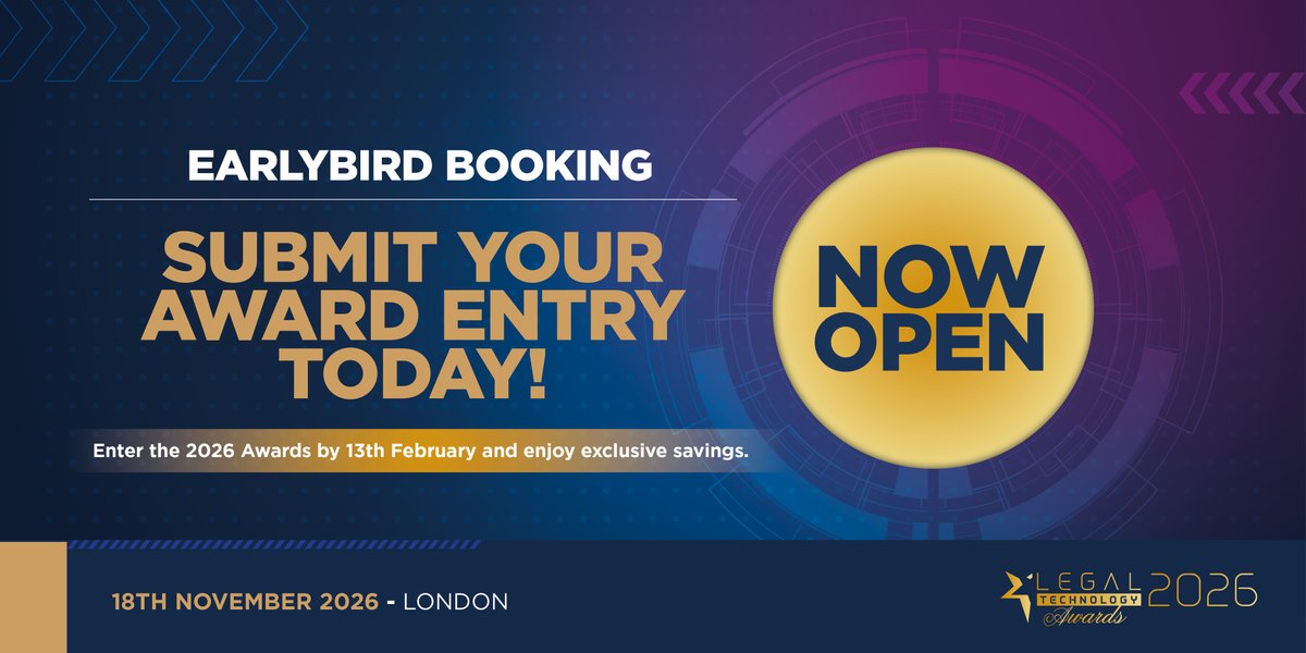 netlawmedia's tweet photo. Today is the final day to lock in your discounted entry for the Legal Technology Awards 2026.

Secure your place today &amp;  enjoy the reduced rate — you’ll then have until 3rd July 2026 to complete &amp; submit your full awards entry -  https://t.co/G5mnXHyayJ

#LTA2026 #LegalTech https://t.co/f4K4scy6f5