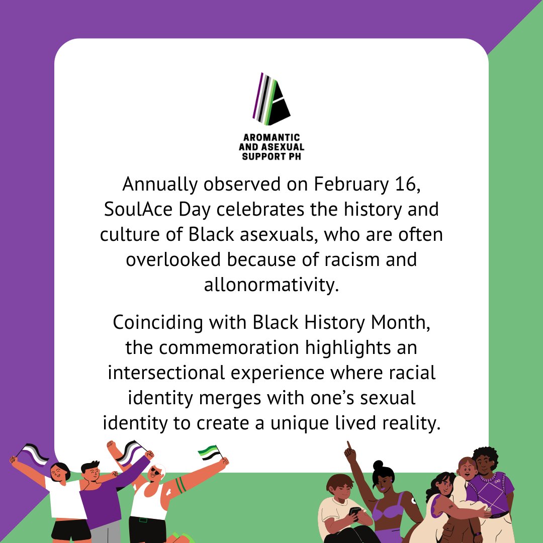 aroaceph's tweet photo. Happy SoulACE Day!

Annually observed on February 16, SoulAce Day celebrates the history and culture of Black asexuals, who are often overlooked because of racism and allonormativity. https://t.co/LMPEyUXJQ4