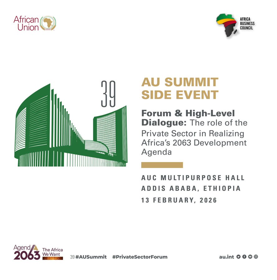 _AfricanUnion's tweet photo. Africa’s transformation needs more than policy, it needs capital, innovation, and enterprise. The private sector is essential to accelerating growth, creating jobs, and scaling solutions across infrastructure, energy, manufacturing, digital innovation, agriculture, and green industries.

Under #Agenda2063, stronger public–private collaboration is key to unlocking investment, boosting intra-African trade, and driving industrialisation.

Join the conversation online.
https://t.co/wBSyefLKun