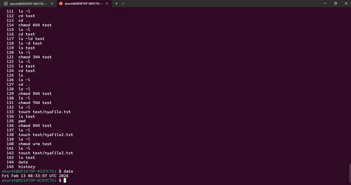 akarshjha_'s tweet photo. Day 02 of learning Linux.

Learned about permissions and ownership:
ls -l, chmod (numeric &amp; symbolic), directory permissions.

Tested different permission combinations and understood
how read, write and execute work for files vs directories.

#Linux #Backend #DevJourney https://t.co/QzWjYP0Bx5