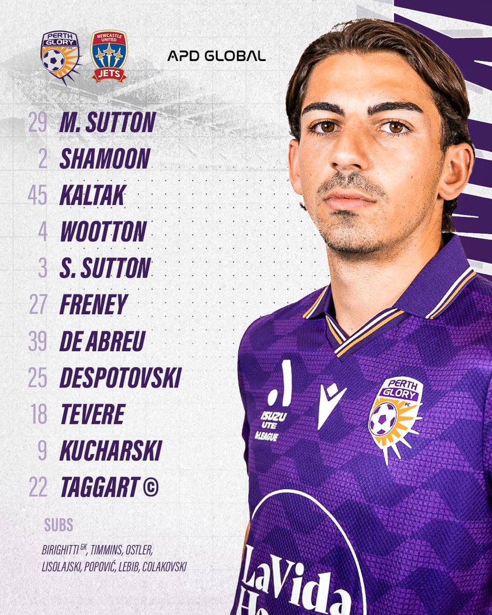PerthGloryFC's tweet image. 🚨Team News🚨
New recruit Luca Tevere come straight into the starting XI and skipper Adam Taggart also returns to lead the line.
Plus, a bumper pre-match bulletin featuring Mr. Jets himself, the legendary @M1D3V!
Proudly presented by @apd_global.
@aleaguemen #PERvNEW #ONEGlory