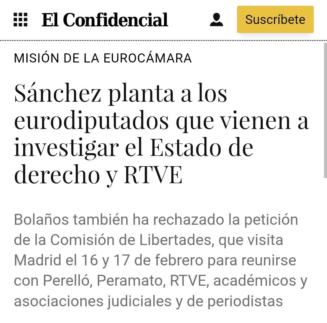 LOS HOMBRES DE NEGRO
ESPAÑA BAJO SOSPECHA

🤯🤯 Sánchez plantará a los eurodiputados que vienen el 16 y el 17 a investigar el Estado de derecho y el asalto a RTVE.

Bolaños también ha rechazado la petición de la Comisión de Libertades.

elconfidencial.com/espana/2026-02…