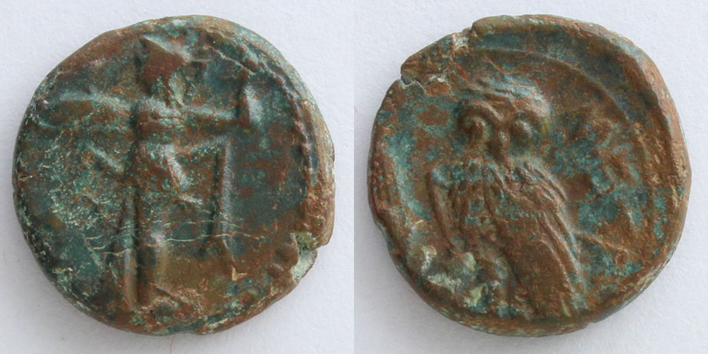 古代ギリシャ メタポンティオン BC225-BC200 青銅貨 アテナ女神