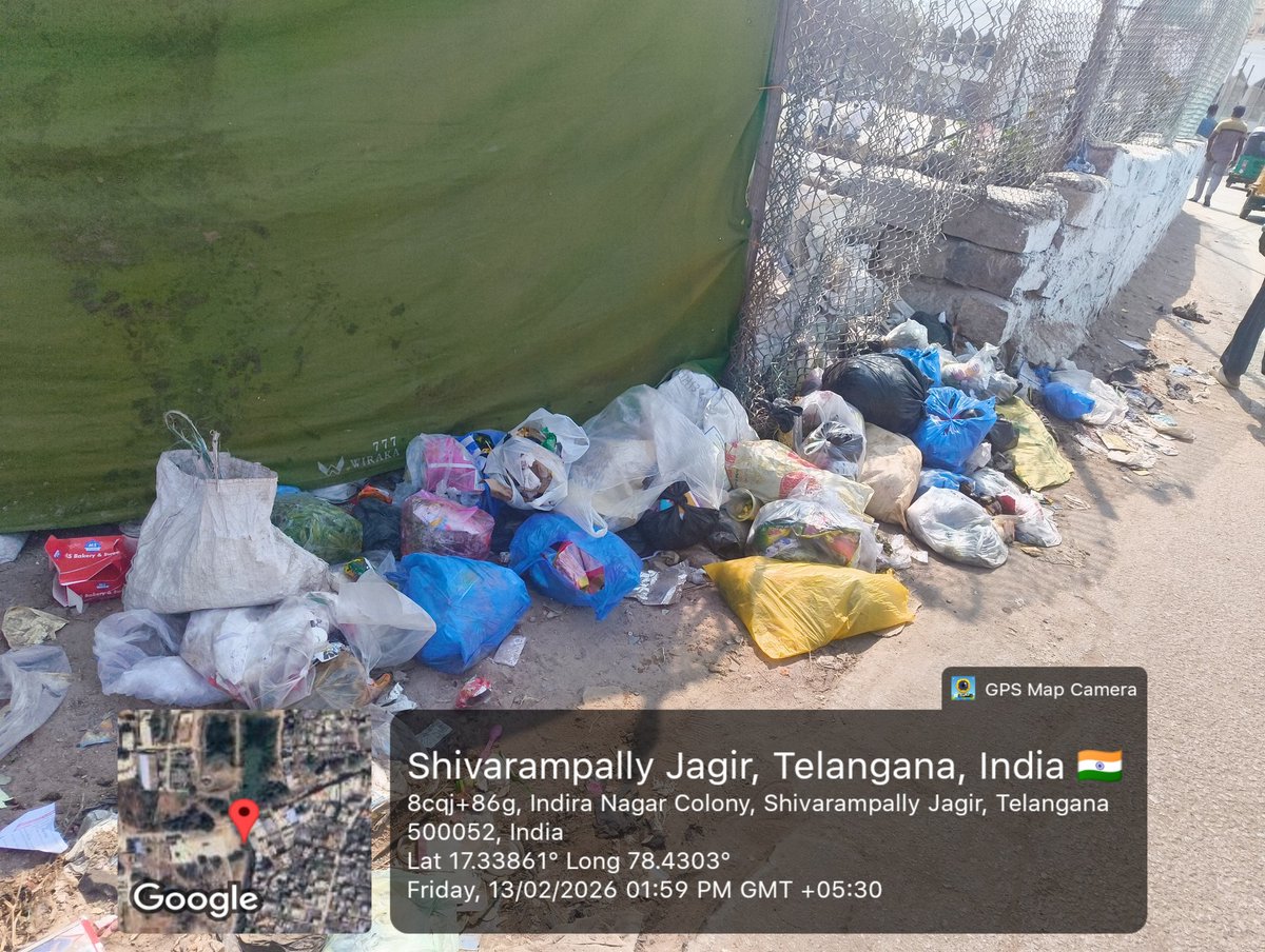 ghouse970's tweet photo. @GHMCOnline 
Garbage has not been lifted for several days at Indira Nagar Colony, Shivarampally Jagir, Telangana – 52
Waste is piling up on the roadside causing bad smell and health risk to residents. Kindly arrange immediate clearance and regular lifting.
#GHMC #Hyderabad. https://t.co/2DLSgtTOWj