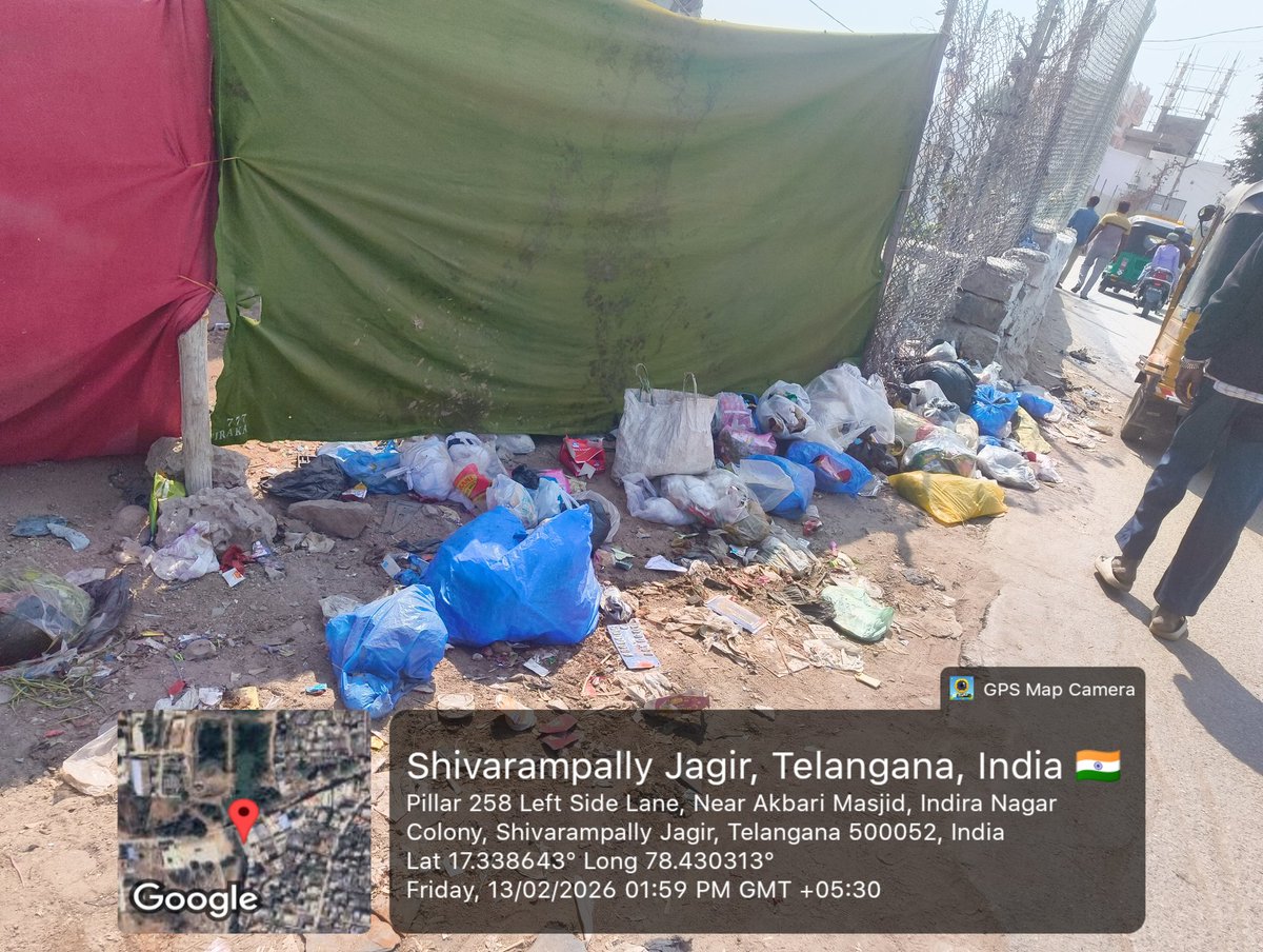 ghouse970's tweet photo. @GHMCOnline 
Garbage has not been lifted for several days at Indira Nagar Colony, Shivarampally Jagir, Telangana – 52
Waste is piling up on the roadside causing bad smell and health risk to residents. Kindly arrange immediate clearance and regular lifting.
#GHMC #Hyderabad. https://t.co/2DLSgtTOWj