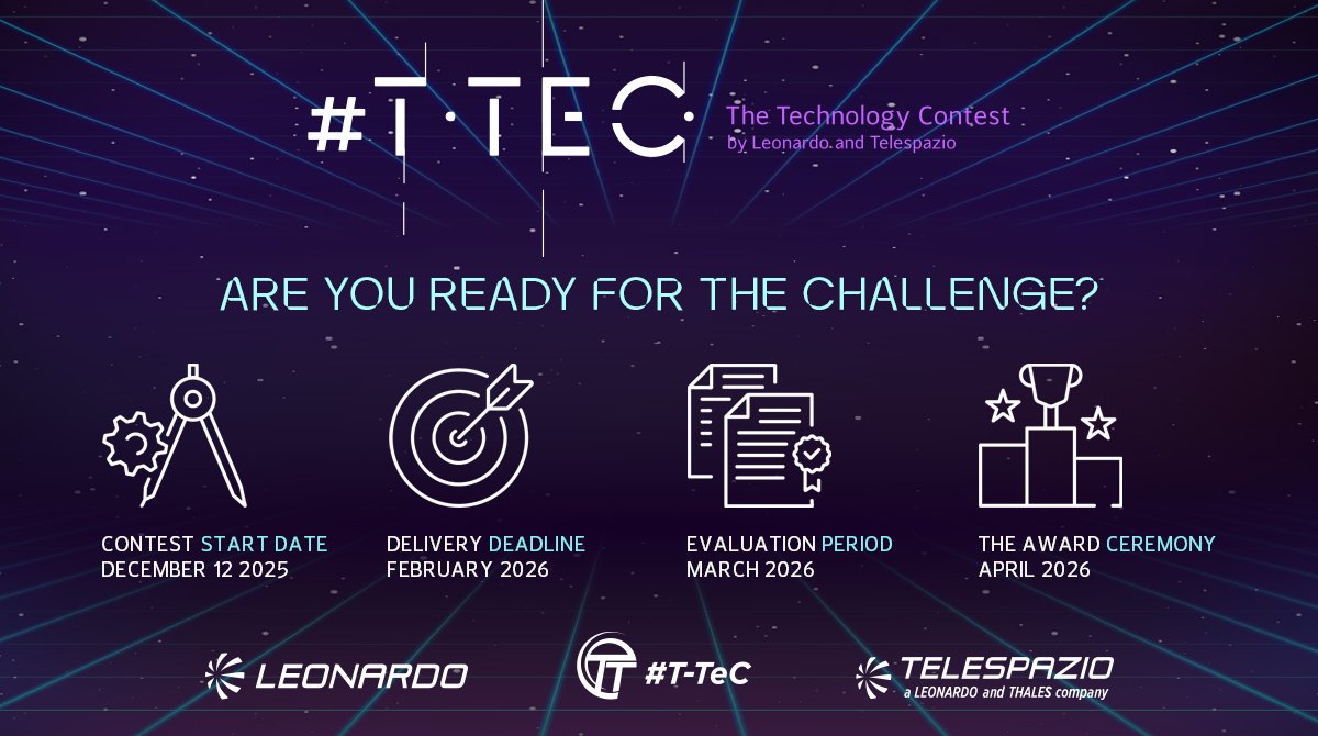 Promuovere l’innovazione in ambito spaziale, trasformare idee brillanti in start-up di successo e ispirare la prossima generazione di talenti #STEM: è l’obiettivo del #T-TeC, il concorso di open innovation di #Leonardo e <a href="/telespazio/">Telespazio</a>, parte di <a href="/LDO_Space/">Leonardo Space</a>, che invita studenti,