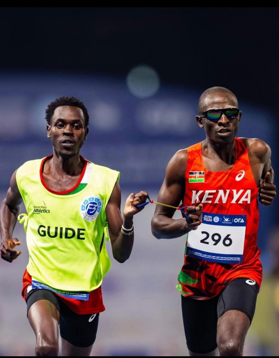 kenyapara's tweet photo. The 2012 London  Paralympic 1,500m T11 champion Samwel Mushai and guide Jean Kipchumba on their way to victory in men’s 1,500m T11 in 4:21.32  at the Dubai World Para-Athletics Grand Prix on February 11, 2026
 📸 نادي دبي لأصحاب الهمم - Dubai Club for People of Determination https://t.co/NVuBLQOeZE