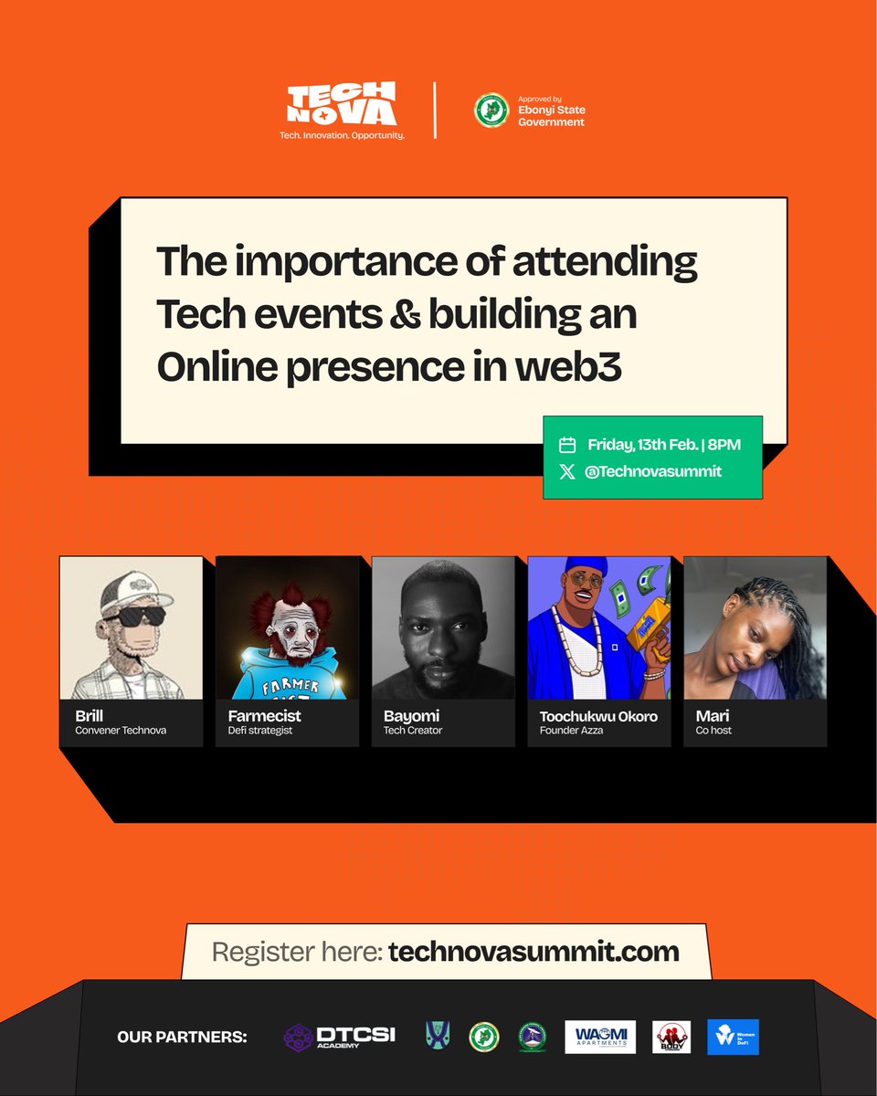TechNovasummit's tweet image. Tech is not just about what you know

It is about who knows you and where you show up

Tonight at 8PM, Technova is hosting a Twitter Space on:

The Importance of Attending Tech Events and Building an Online Presence in Web3

Be there 🫵