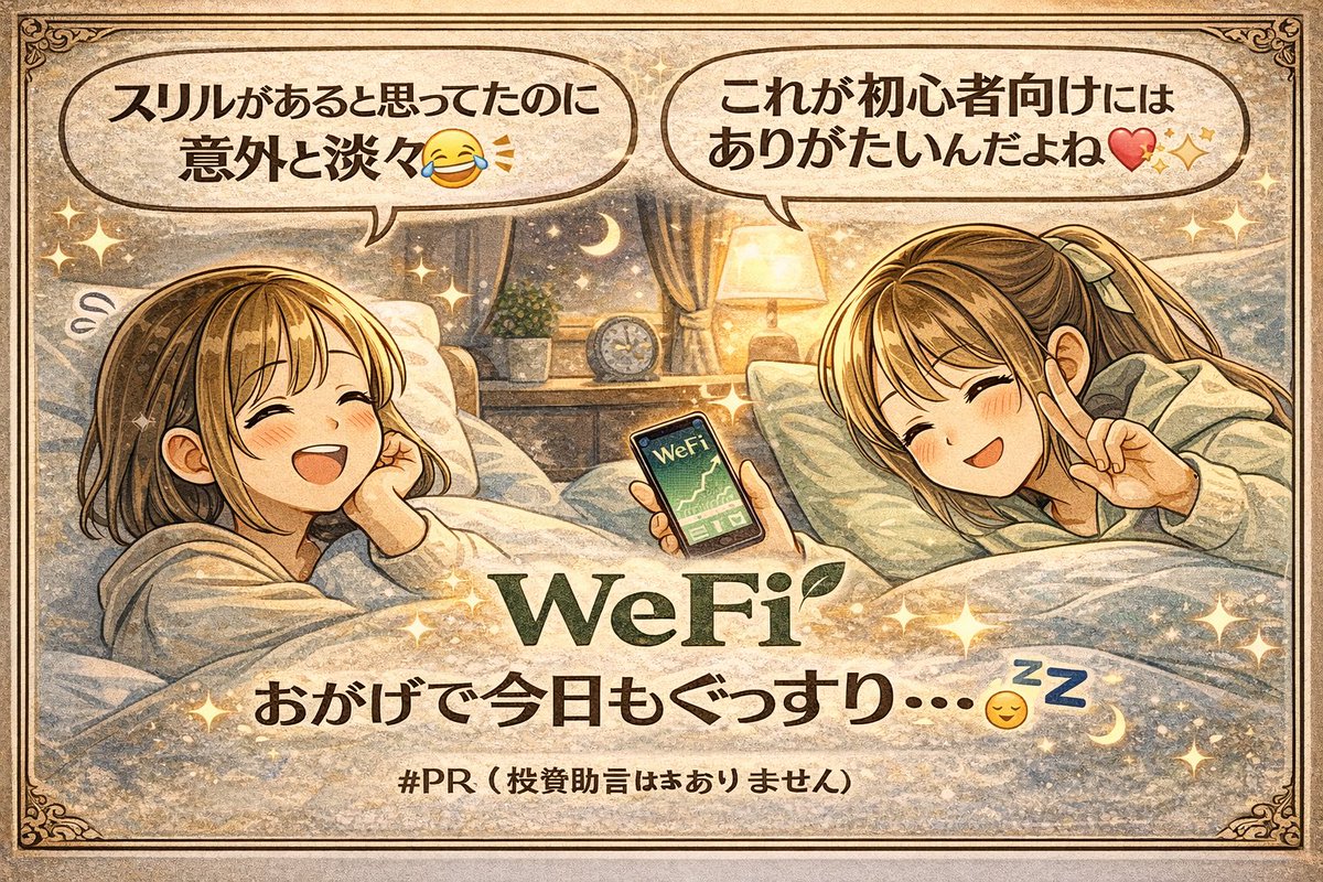 妹「お姉ちゃん、WeFiってさ、価格は動くのに…なんか変に落ち着いてない？🤣」
姉「わかる😅 値動きはあるけど、仕組み自体は淡々と動いてる感じするよね。」

妹「もっとスリルあると思ってたのに、意外と“淡々”で拍子抜け😂」
姉「でもそれって、初心者にはむしろありがたい面もあるかも☺️✨