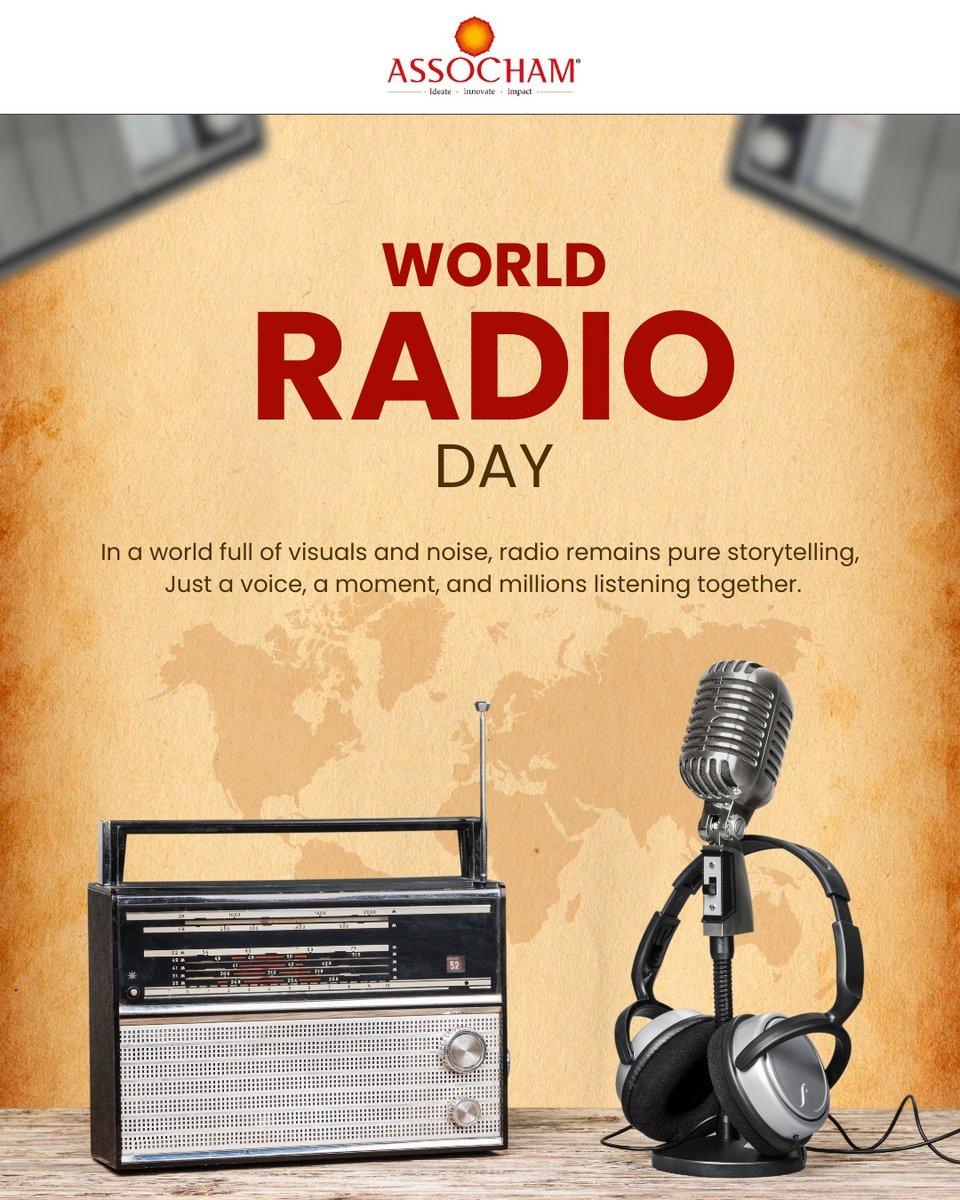 ASSOCHAM4India's tweet image. On World Radio Day, we celebrate the power of a simple voice to inform, include, and connect millions, every day.

From breaking news to everyday stories, radio remains a steady companion that reaches everyone, everywhere.

#WorldRadioDay #Radio #Broadcasting #Media