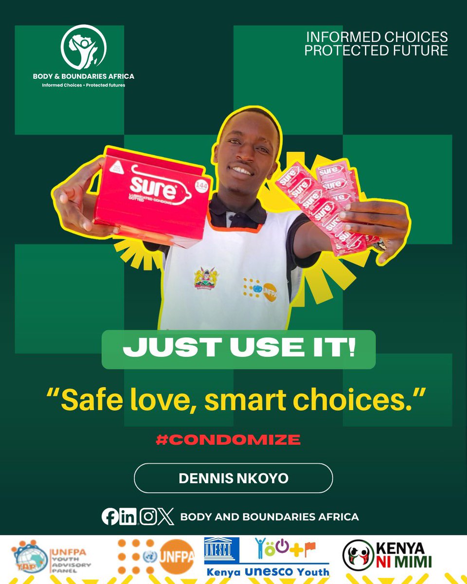 KeNiMimiYouth's tweet photo. Today is #InternationalCondomsDay. Love without protection is a risk we can prevent. Condoms save lives, stop STIs, prevent unintended pregnancies, and protect futures. #JustUseIt  @UnescoYouthKe @PanelUnfpa @UNFPA_ESARO @bodyandboundariesafr https://t.co/VRjT2uGZZy