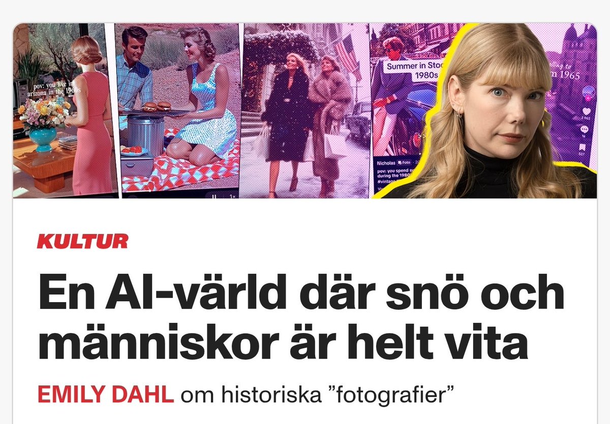 Jahapp, där kom den. Enligt lede fienden Aftonbladet är gamla journalfilmer bara AI-fake. 

Hela jvl Aftonbladet är fejk. Där samlas kårens värsta oikofober som innerst inne föraktar sig själva till den grad att dessa ägnar hela sitt yrkesliv åt att hata Sverige och svenskhet.