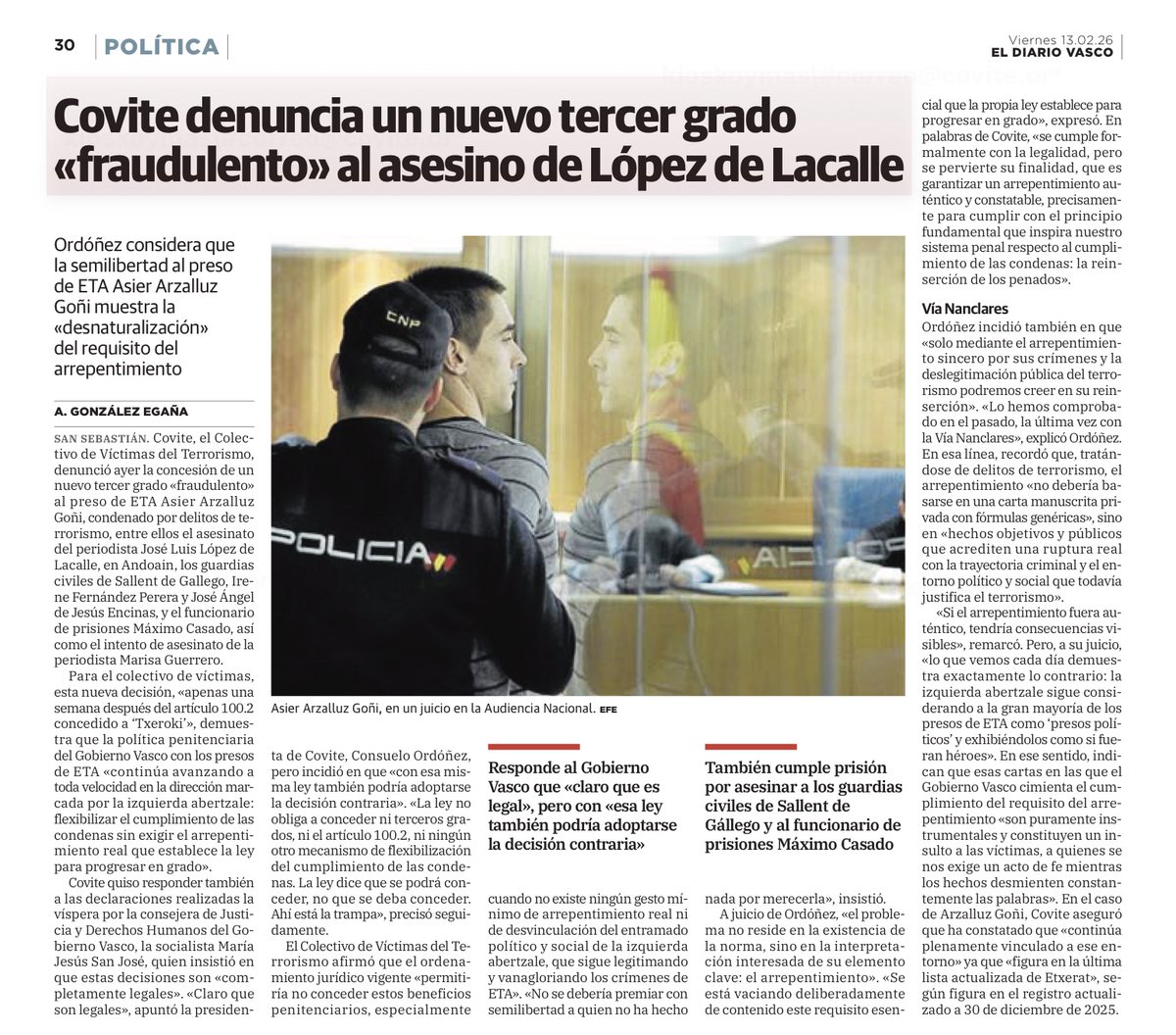 El problema no reside en que el <a href="/Gob_eus/">Eusko Jaurlaritza - Gobierno Vasco</a> <a href="/JustiziayDDHH/">justiciayddhh-ejgv</a> esté tomando decisiones ilegales respecto de la política penitenciaria con los presos de ETA, sino en la interpretación interesada de su elemento clave: el arrepentimiento.

Se está vaciando deliberadamente de contenido este