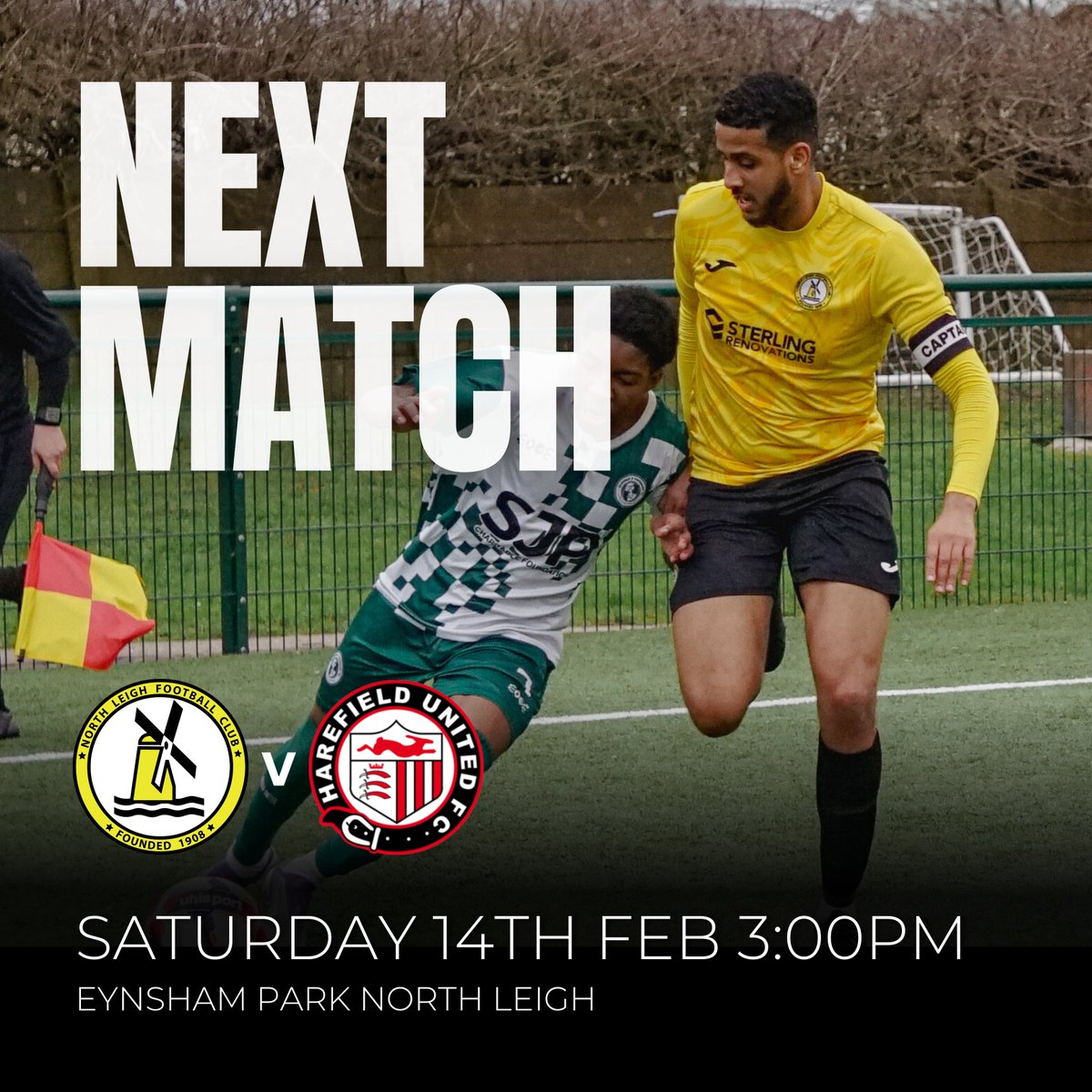 🔥NEXT MATCH🔥
We are desperate to see some football at Eynsham park as North Leigh FC are due to take on Harefield United this Saturday 14th Feb KO 3:00 PM 🟡⚫
Adults: £8, Concessions: £4, U16s: £1
£5 with a valid EFL club season ticket
This is one you don’t want to miss.🟡⚽