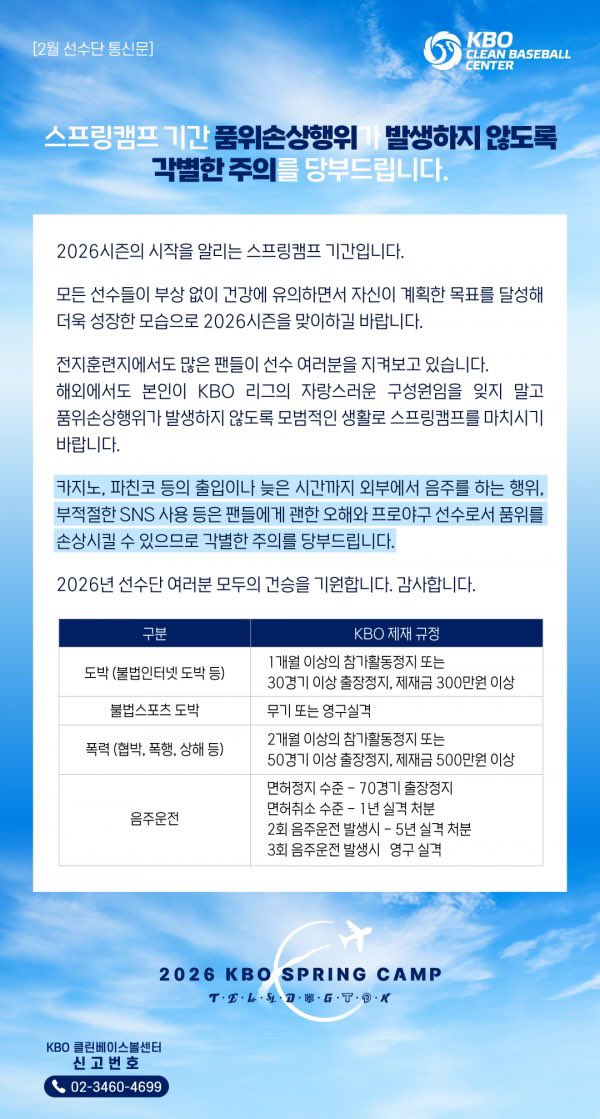 2월 선수단 통신문
클린베이스볼 센터에서 통신문까지 보냇는데ㅜㅋㅋㅋㅋ