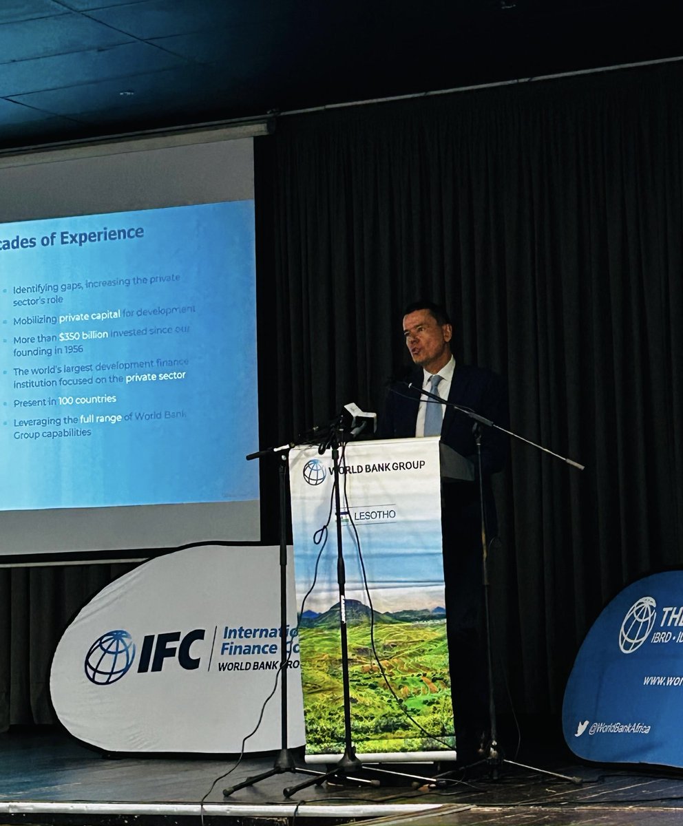 IFCAfrica's tweet image. Members of the @worldbankgroup joined private &amp;amp; public sector leaders for the first-ever World Bank Group Day in #Lesotho. Participants explored the Group’s suite of investment, upstream, advisory services &amp;amp; credit guarantees aimed at helping drive inclusive, sustainable growth.