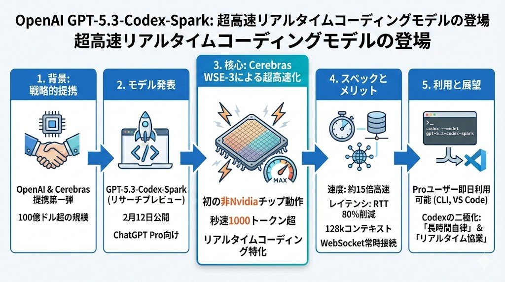GPT-5.3-Codex-Spark 要約】 OpenAIが2月12日、GPT-5.3-Codex-Sparkを