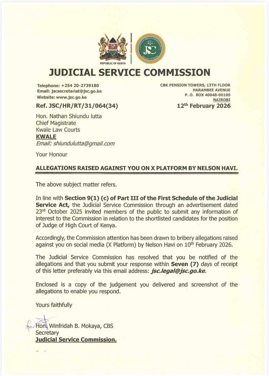 NelsonHavi's tweet photo. Judges and Magistrates who perpetuate corruption, impunity or are manifestly incompetent be warned. You may get away with the procured judgment or ruling but we will haunt you forever to ensure that your career is ruined for the greater good of the People of Kenya. Let us see how this one performs at the interview on Monday.