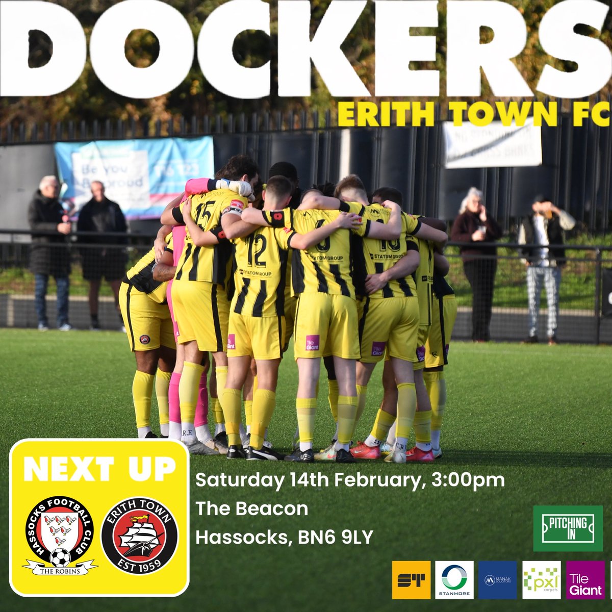 ❤️ | NEXT UP

It’s a trip down to the South on Valentine’s Day for our beloved #TheDockers as we face off in a nail biting game with <a href="/hassocksfc/">Hassocks FC 🏆</a> in the <a href="/IsthmianLeague/">The Pitching In Isthmian League</a>.

erithtown.com/match/5564-has…

#UpTheDockers