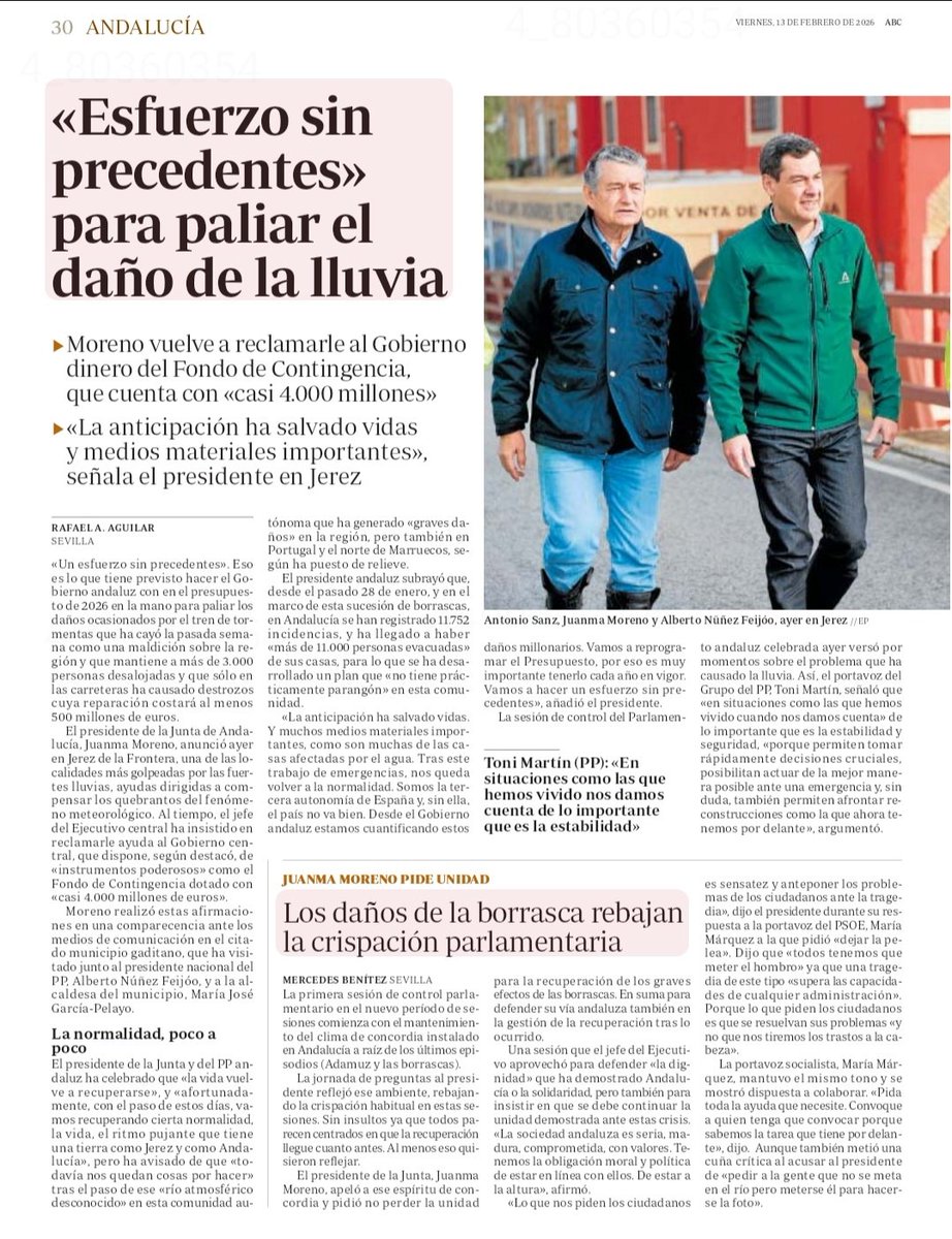 Nuestro presidente <a href="/JuanMa_Moreno/">Juanma Moreno</a> vuelve a reclamar al Gobierno de Sánchez y Montero dinero del Fondo de Contingencia que cuenta con casi 4.000 M€

Andalucía trabaja YA en la RECUPERACIÓN de las zonas afectadas, pero no lo puede hacer sola

Esperamos una pronta y justa respuesta