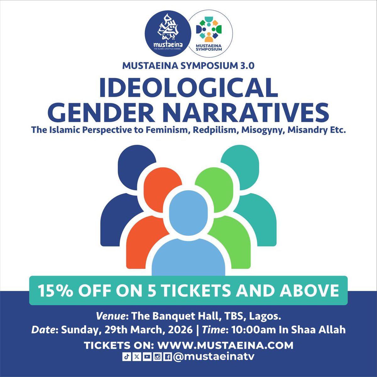 Enjoy 15% OFF when you get a Group Ticket of 5 or more to attend Mustaeina Symposium3.0

Come together with sincere intentions, grow in understanding, and invest in what benefits your deen.

Head on to paystack.com/buy/ms-30-regu… to get your tickets