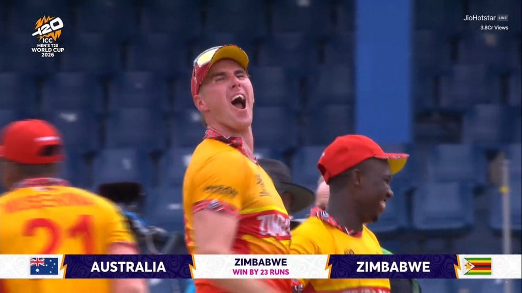 Zimbabwe won by 23 runs

ZIM
169/2(20)
AUS
146(19.3)

PLAYER OF THE MATCH
blessing-muzarabani
#blessings #Muzarabani #T20WorldCup #ausvszim #ausvzim #ZIMvAUS #T20WC26 #cricket #Maxwell #T20WorldCup2026