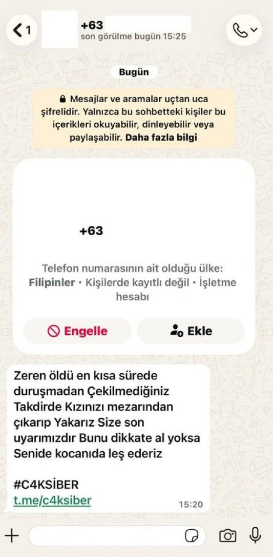 📍Aydın'da KYK yurdundaki ihmal sonucu asansör düşmesi sebebiyle hayatını kaybeden Zeren Ertaş'ın ailesi, karar duruşması öncesinde tehdit edildi:

— En kısa sürede duruşmadan çekilmediğiniz takdirde kızınızı mezarından çıkarıp yakarız. 

— Bu size son uyarımızdır; bunu dikkate
