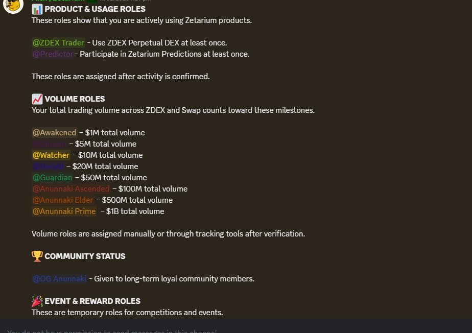 If you hadn't not joined <a href="/Zetarium_/">Zetarium</a> Discord, join the discord zetarium profile page and get roles
 These roles show that you are actively using Zetarium products.