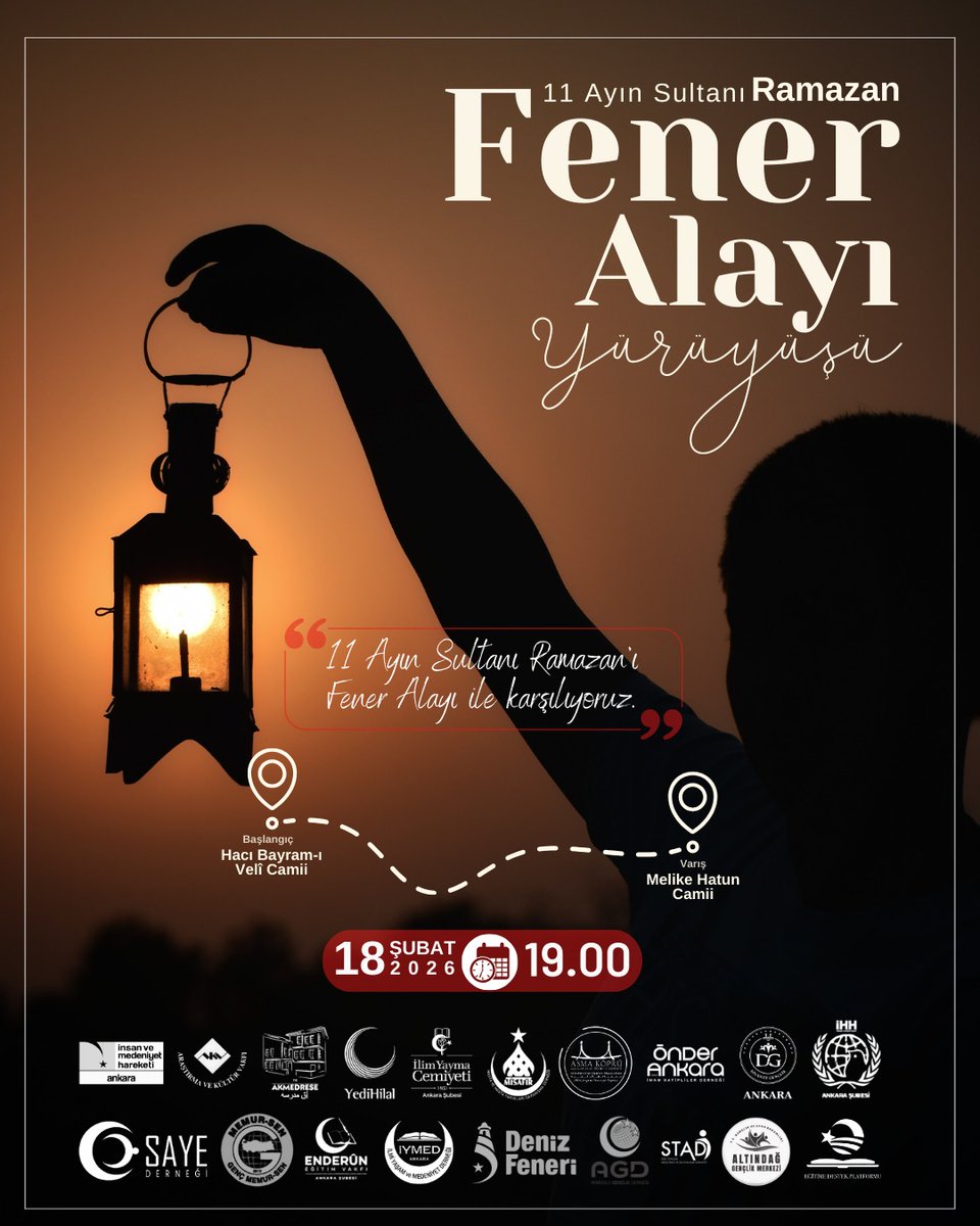 🌙 Ramazan’ı coşkuyla karşılıyoruz!
📅 18.02.2026 Çarşamba
🕌 Akşam namazı sonrası Hacı Bayram Camii’nden başlayarak
🕯️ Fener Alayı yürüyüşü ile ilk teravih namazını Melike Hatun Camii’nde kılacağız.
👨‍👩‍👧‍👦 Çocukların ön planda olduğu bu özel programa tüm halkımız davetlidir.