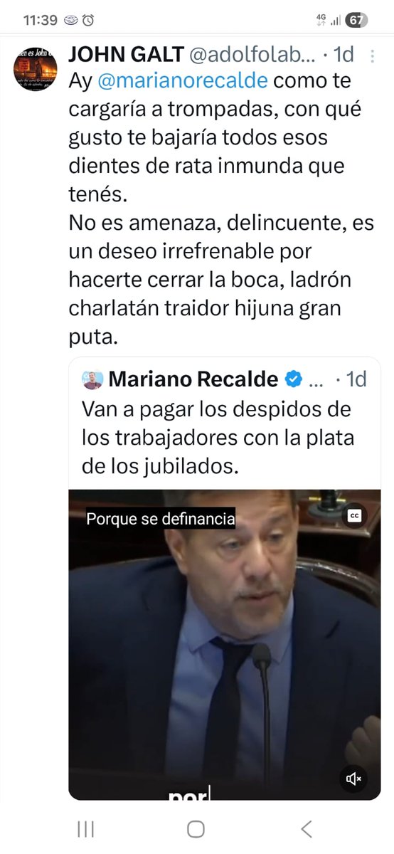 adolfomlaborde's tweet photo. Mirà manfloro @marianorecalde cagón delincuente sinvergüenza hijuna gran puta, por este tweet me denunciaste y me bajaron la cuenta de 2011
Ya las vas a pagar
Y vos @X de mierda proteges a esta mierda de las puteadas de la gente comun, basura inmunda https://t.co/Gb5W1WwZPV