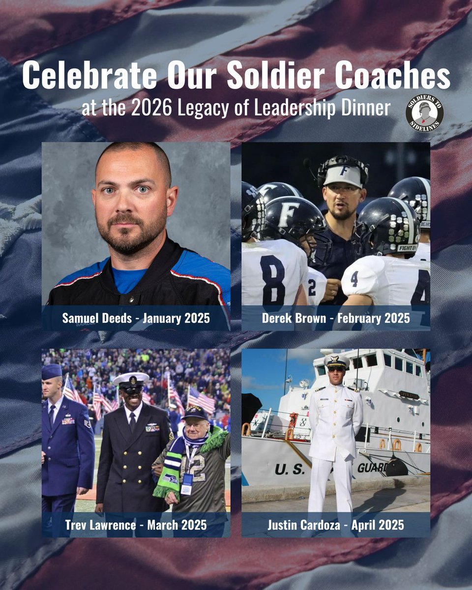 Soldier2Sidelin's tweet photo. Our Soldier Coaches continue to serve through leadership, mentorship, and community impact. Join us on February 27 in Washington, DC for the Soldiers To Sidelines Legacy of Leadership Dinner, with many of our Soldier Coaches in attendance.
#Veterans #LoLD https://t.co/3FP7JEGdCX