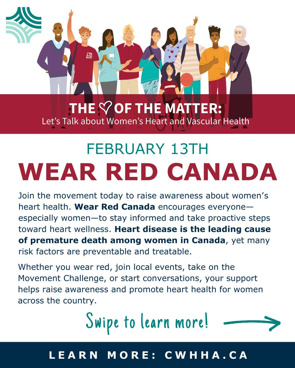 MuskokaAlmaguin's tweet image. ❤️ On Feb 13, we Wear Red for women’s heart health.

Heart disease is a leading cause of premature death among women—yet many risks are preventable. Learn, share, and start conversations. 

Learn more: cwhha.ca 

#WearRedCanada #MAOHT #OHT #OntarioHealthTeam
