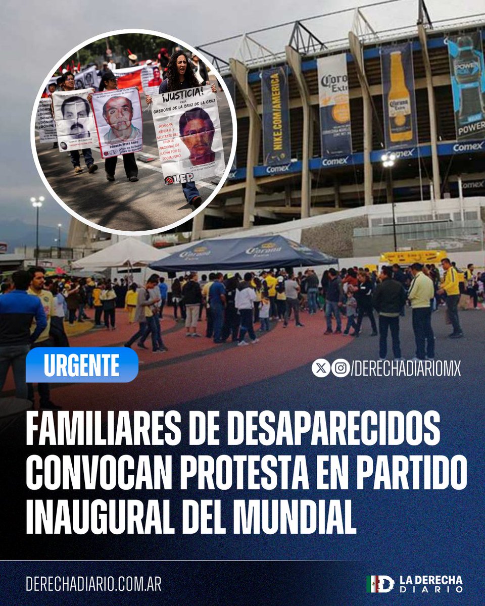 🚨🇲🇽 | #URGENTE Familiares de personas desaparecidas convocaron a una protesta pacífica el 11 de junio, día inaugural del mundial 2026, para que el mundo "vea la realidad del país" ante una crisis de violencia e impunidad en el país.