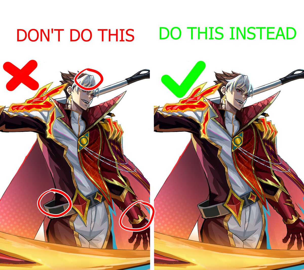 ZenonSplash's tweet image. ART TIP🎨

DON’T DO THIS : don’t draw a red circle around the image. It looks bad ❌

DO THIS : use a green check mark because they just look cooler✅