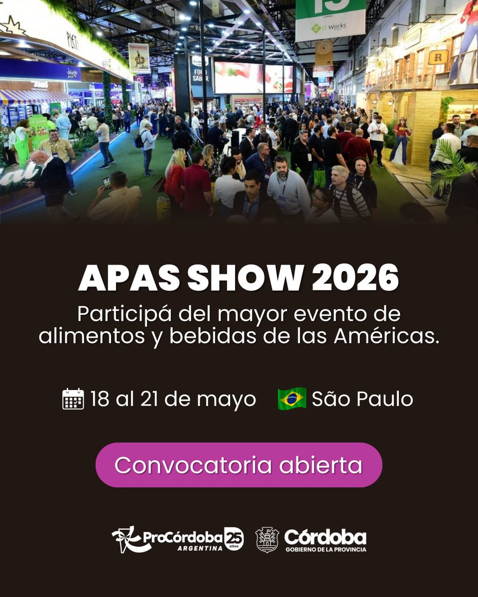 AgenciaProCba's tweet photo. Las empresas de #Córdoba se preparan para #ApasShow 🇧🇷 ¡No te quedes afuera!
Una oportunidad para conectar con la innovación, las nuevas tecnologías y las tendencias que están transformando el mercado global de #alimentos y #bebidas.
🚀 Participá con el apoyo de ProCórdoba y llevá tu firma al siguiente nivel.
Inscripciones abiertas en el nuevo portal de autogestión de https://t.co/U6uzNHn1E7
✉️ Consultas: front.office@procordoba.org