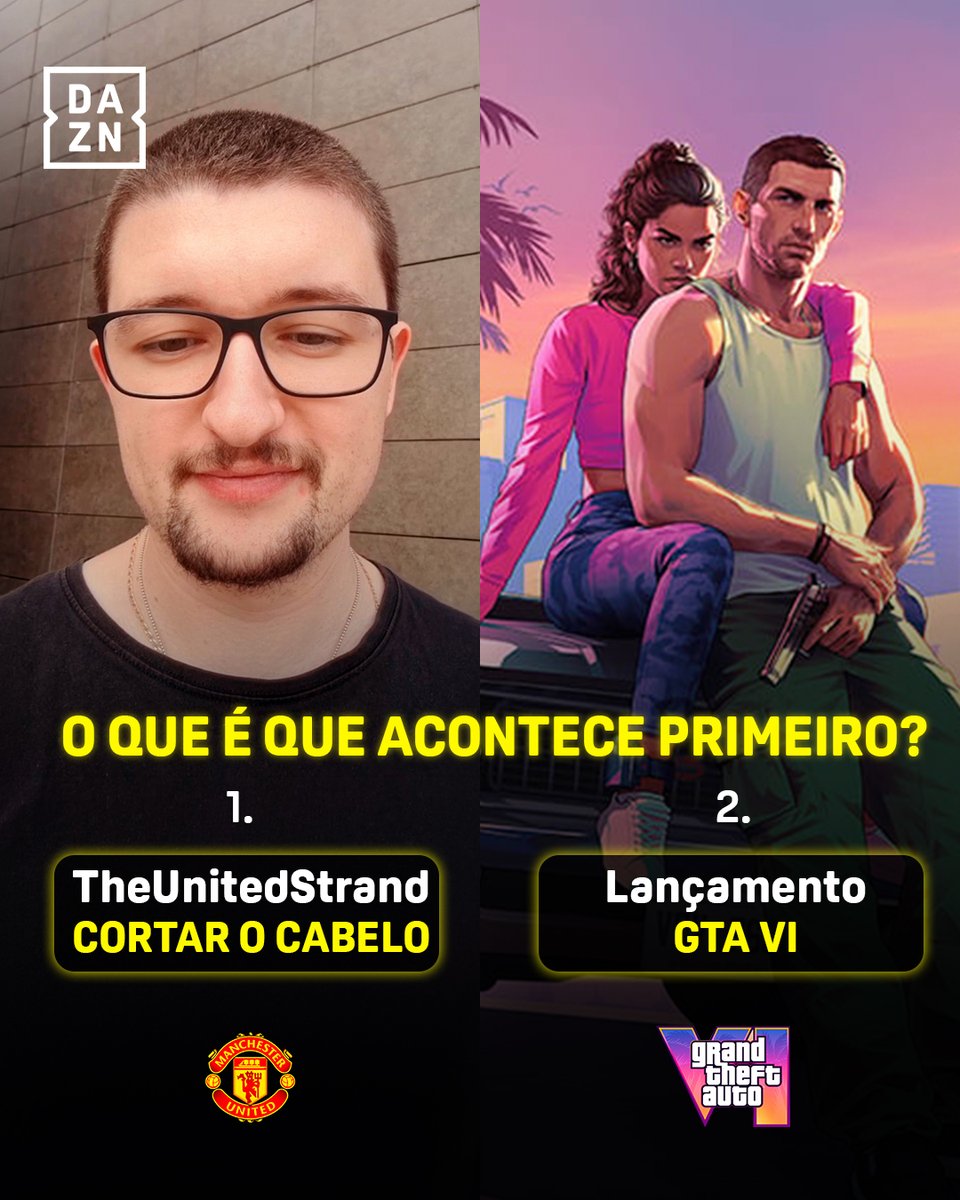 DAZNPortugal's tweet photo. Corte do @TheUnitedStrand ou o GTV VI, qual acontece primeiro? 🤣

#DAZNPremier https://t.co/I5YE2lTUCD