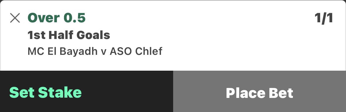 🚨 IN-PLAY ALERT 🚨

🇩🇿 MC El Bayadh vs ASO Chlef

⚽ Over 0.5 1st Half Goals @ 1/1
