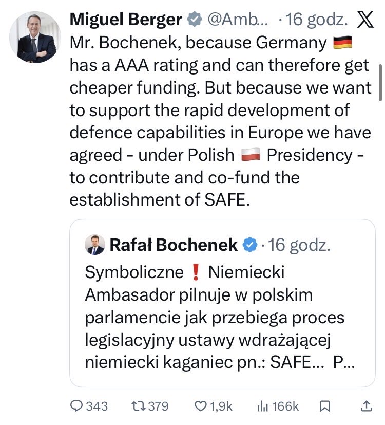 CDzwoni's tweet image. W ciągu ostatnich 24 godzin ambasador niemiecki @Amb_Berger napisał cztery tłity, w których wpieprza się w wewnętrzne sprawy Polski, względnie poucza naszych polityków.