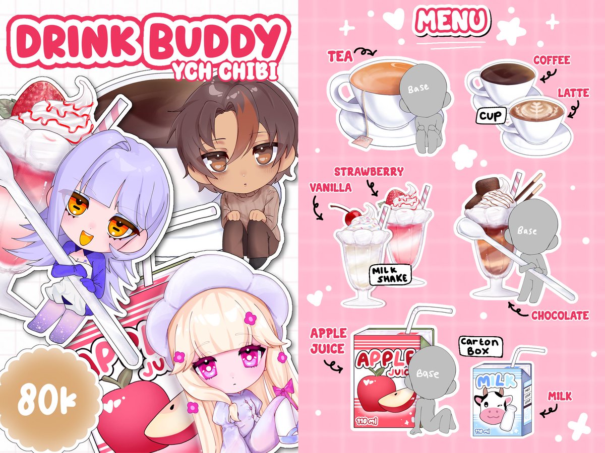 ☕OPEN COMMISSION☕
[❤️ &amp; 🔁 Appreciated!]

YCH Chibi Drink Buddy sekarang OPEN untuk lokal! 🇮🇩

OC kamu punya minuman favorit? Atau mau pilih minuman yang paling cocok sama vibes-nya?

More details below! ↓